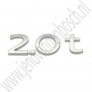 Embleem 2.0t, kofferklep, Origineel, Saab 9-3v2 Cabriolet, bj 2004-2010, ond.nr. 12831840