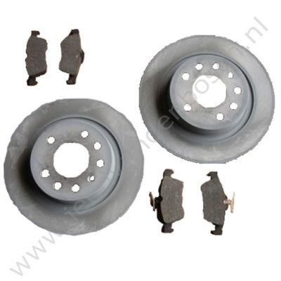 Achterremschijven en blokkenset, 15“ Origineel Saab 9-3v2, ond.nr. 12762290 13322091 93186300 1605200 93171848 32019576